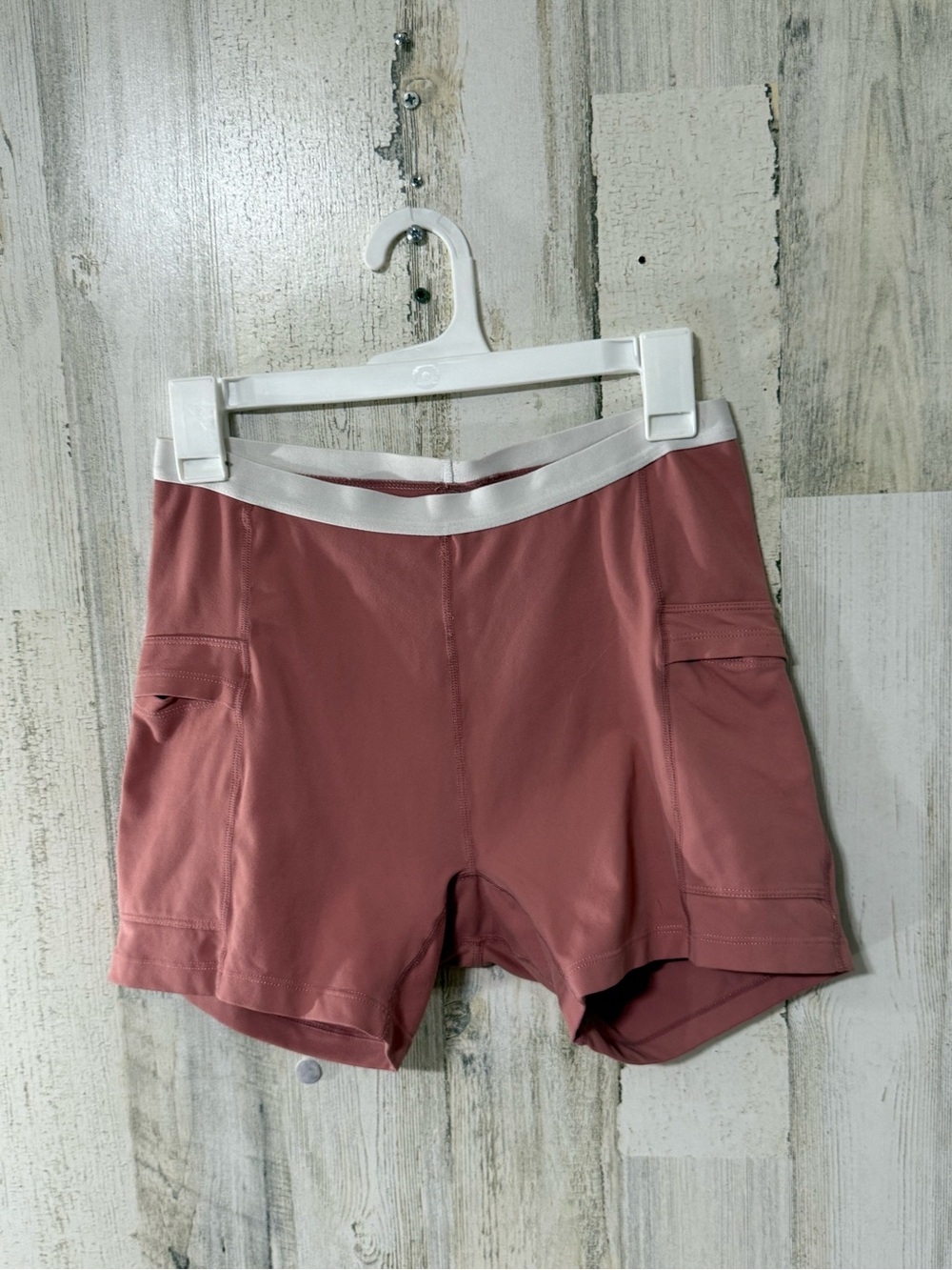 Bike Shorts Active Workout with Contrast Waistband - Dusty Rose